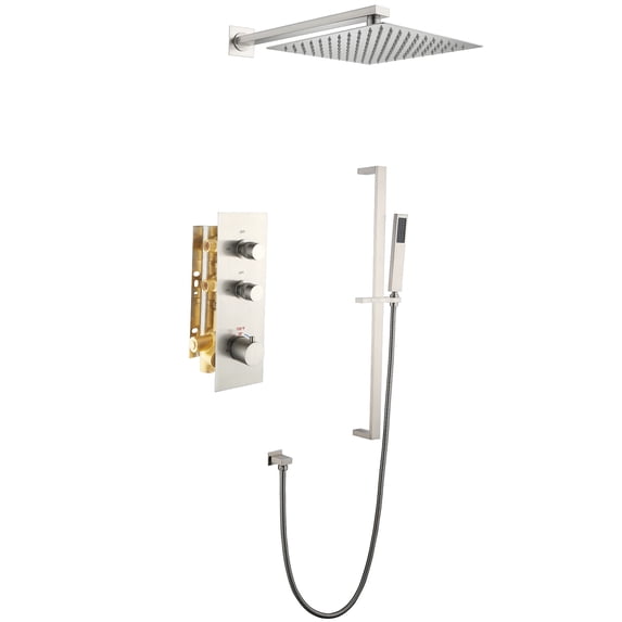 Solid Brass Thermostatic Shower System, Shower Set with Shower Slide Bar with Thermostatic Valve