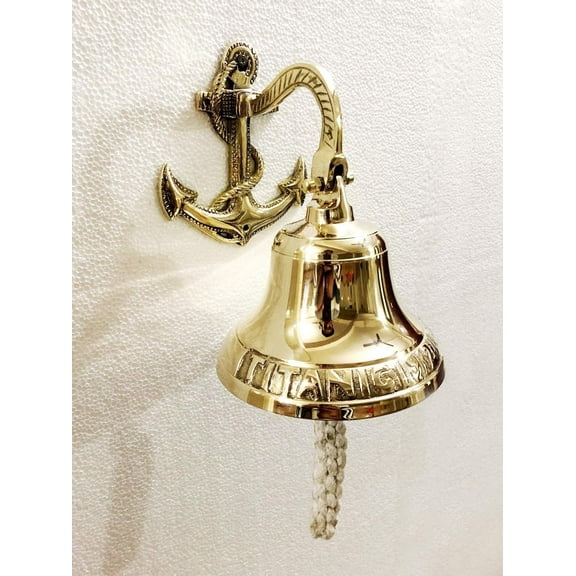 Solid Brass Titanic Anchor Ship Bell Ring Home Kitchen Outdoor Indoor Door Bell 5 inches Wall Hanging