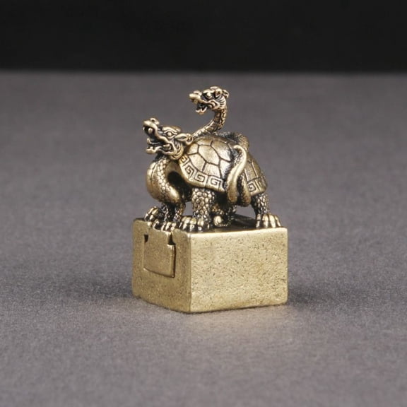 Solid Brass Turtle Sculpture Antique Desktop Decor Animal Figurine Handcrafted Art Signet