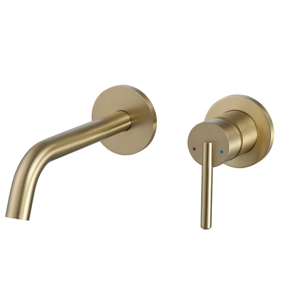 Solid Brass Two Holes Bathroom Sink Faucet, Wall Mounted Single Handle Basin Faucet