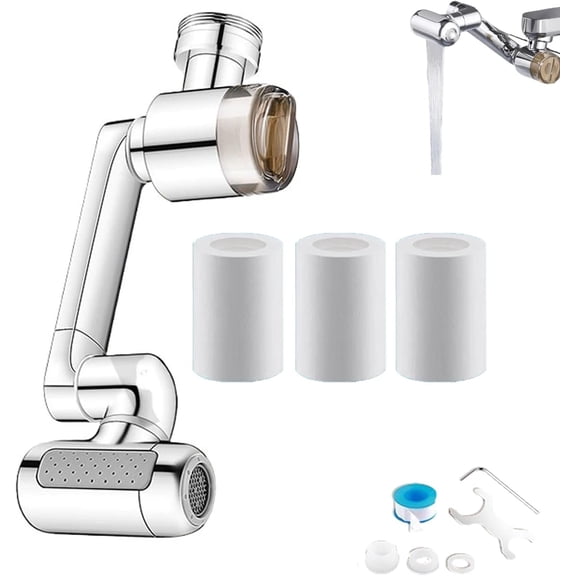 Solid Brass Universal Faucet Extender, 1440 Degree Large Angle Rotatable Aerator with 4 Spray Modes, Filtered Water Faucet Attachment, 5.9 inch