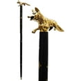 thumbnail image 1 of Solid Brass Walking Stick Fox Skull Head Cane Victorian Wooden Rose Wood Cane, 1 of 4