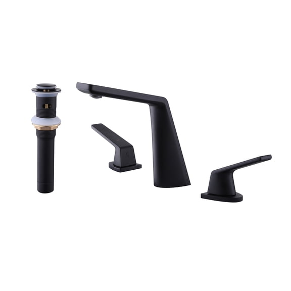 Solid Brass Widespread Sink Faucet, Three Holes Bathroom Sink Faucet with Pop-up Drain