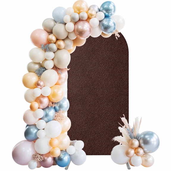 Solid Brown Arch Backdrop Cover 5Ft, Wedding Arch Covers Stretchy Backdrop, Vintage Minimalism Abstract Denim Pattern Fitted 2 Sided Arched Photo Background for Birthday Party Decorations