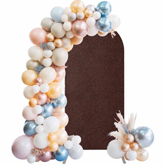 Solid Brown Arch Backdrop Cover, Spandex Fitted Wedding Arch Cover, Vintage Minimalism Abstract Denim Pattern Round Top Stand Covers for Birthday Ceremony Bridal Shower Party Decor 4x1.65 Ft