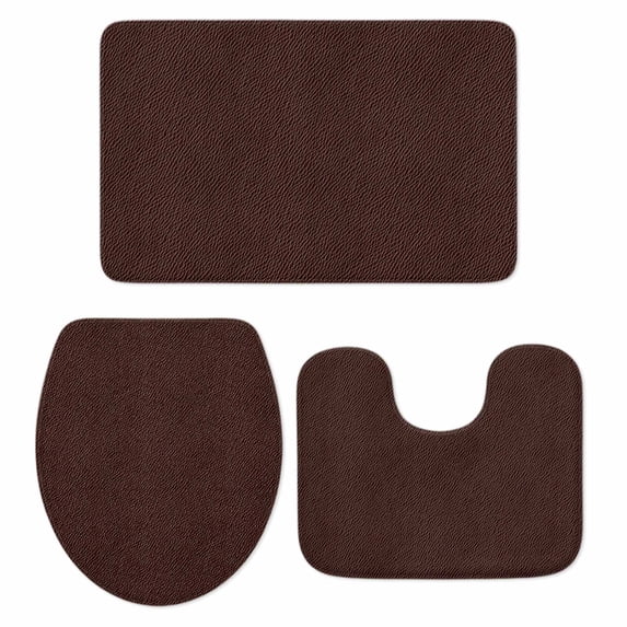 Solid Brown Bath Mat 3 Piece Bathroom Rug Set, Vintage Minimalism Abstract Denim Pattern Non Slip Bath Rug Contour Mat and Toilet Lid Cover, Absorbent Shower Mats Soft Bath Rugs and Mats Sets