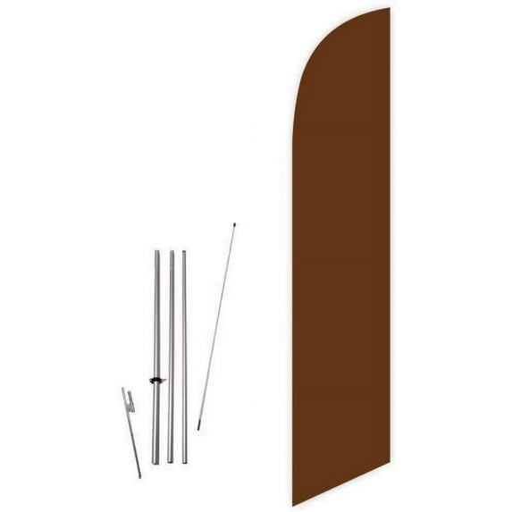 Solid Brown Color Advertising Decorative Feather Flag with Complete 15ft Pole kit and Ground Spike