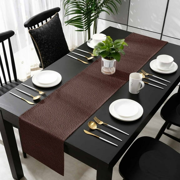 Solid Brown Cotton Linen Table Runner 13 x 90 inch Vintage Minimalism Abstract Denim Pattern Non-slip Rectangular Dining Table Decor for Wedding Party Holiday Dinner