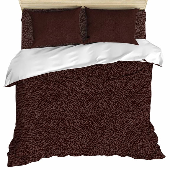 Solid Brown Duvet Cover Set, Vintage Minimalism Abstract Denim Pattern Soft Duvet Cover Queen Size Bedding Set 4 Pieces, 1 Quiltcover and 2 Pillowcases with Zipper, 1 Bed Sheet for All Seasons