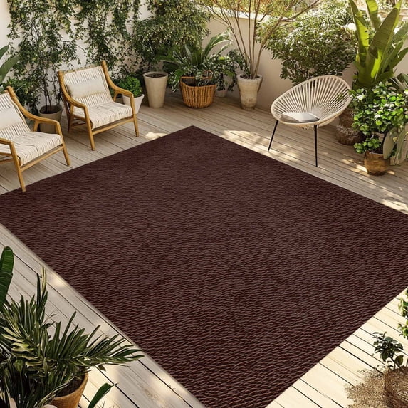 Solid Brown Outdoor Rug 5x7 Ft - Reversible Patio Rug Outdoor Camping Rugs, Vintage Minimalism Abstract Denim Pattern Washable Indoor Outdoor Area Rugs, Non-Slip Outdoor Carpet Runner for Deck/Porch
