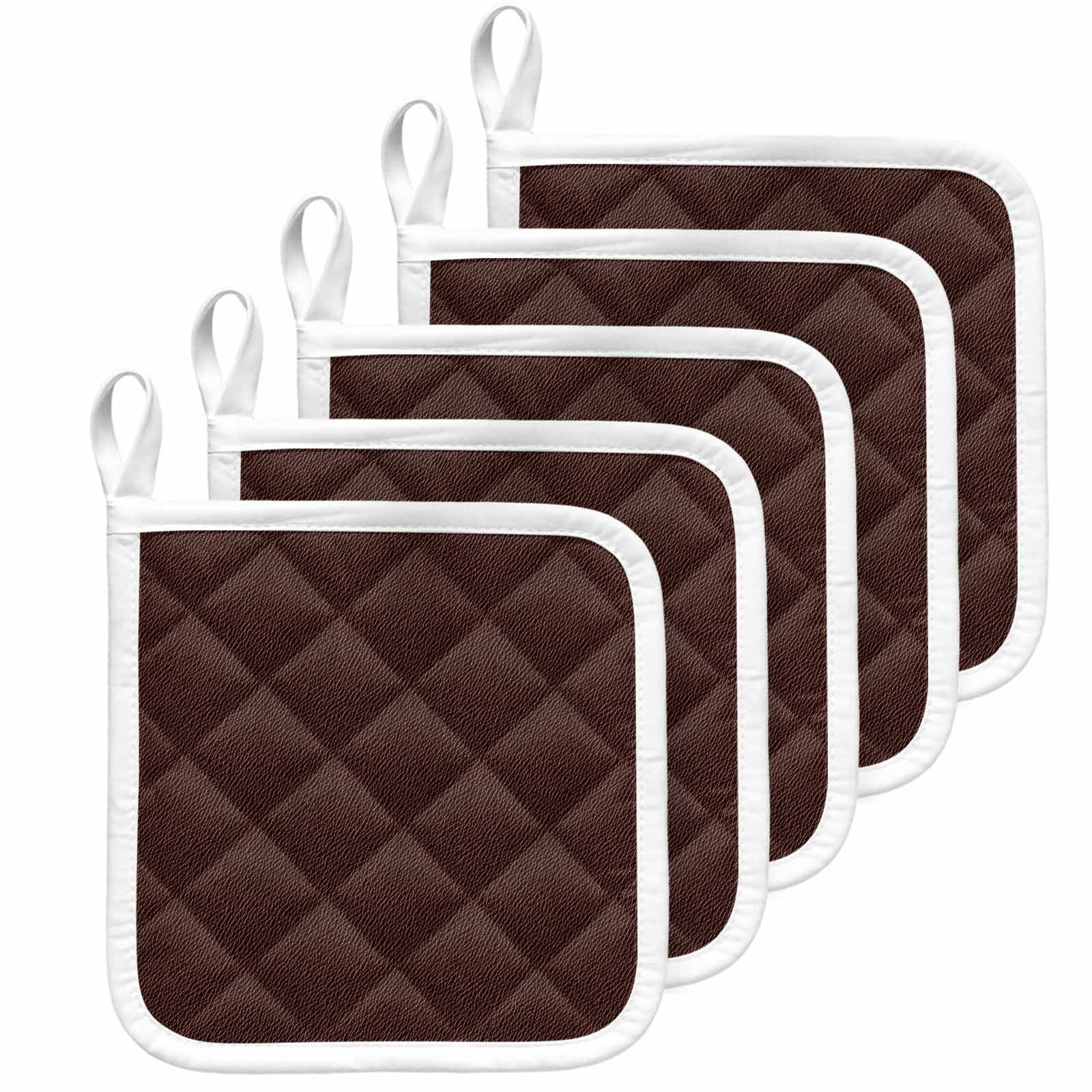 Solid Brown Pot Holders for Kitchen Heatproof Potholder, 5 Pack Vintage Minimalism Abstract Denim Pattern Hot Pads Multipurpose Oven Pads Cloth Potholders Trivet for Cooking Baking
