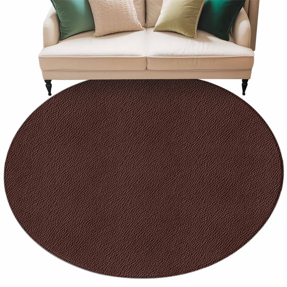 Solid Brown Round Area Rug 5ft Washable Large Round Rug for Living Room, Soft Non-Slip Circle Rugs for Dining Room, Vintage Minimalism Abstract Denim Pattern Floor Carpet for Bedroom Entryway Office