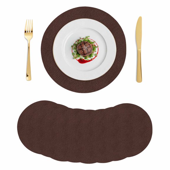 Solid Brown Round Placemats Set of 8 Vintage Minimalism Abstract Denim Pattern Place Mats Indoor Woven Table Mats Washable Heat-Resistance Braided Dining Table Placemats for Kitchen Party 15 Inch