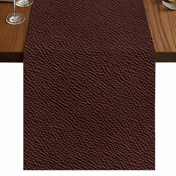 Solid Brown Short Table Runner 36 Inches Long,Vintage Minimalism Abstract Denim Pattern Cotton Linen Table Runners Dresser Scarves,Tabletop Scarf Furniture Cover for Home Dinner Party Decor 13"x36"