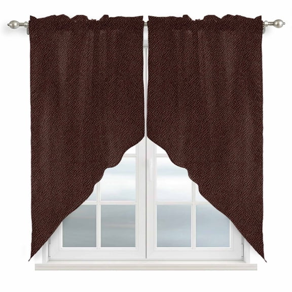 Solid Brown Swag Curtain Valances, Vintage Minimalism Abstract Denim Pattern Kitchen Valance for Window, Rod Pocket Short Topper Drapes for Cafe Bedroom Bathroom 2 Panels Window Treatment 36"x36"