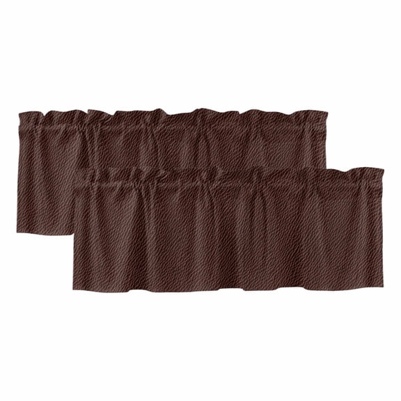 Solid Brown Valances for Windows, Vintage Minimalism Abstract Denim Pattern Light Filtering Kitchen Curtains, Rod Pocket Window Valance Curtains for Living Room Bedroom, 42" W x 12" L, 2 Panels