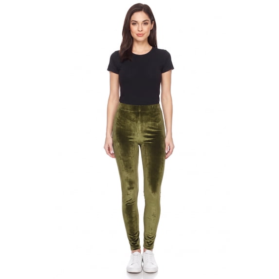Solid Brushed Velour Velvet Leggings Olive L