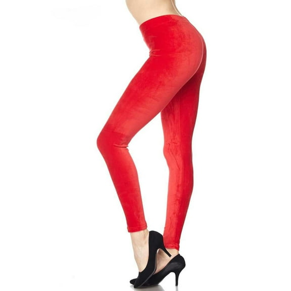 Solid Brushed Velour Velvet Leggings - Plus Size - 1XL 2XL 3XL Red 2XL/3XL
