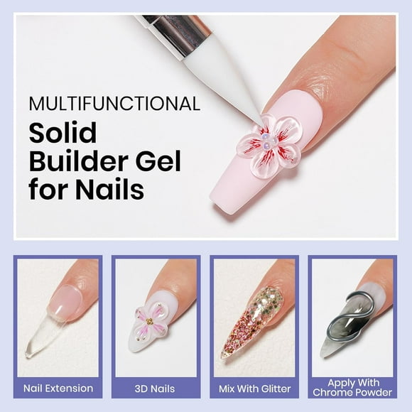 Solid Builder Gel Nail Kit with Nail Lamp, 3 Colors Builder Gel for Nails Clear Milky White Nude Hard Gel for Nails Builder Gel Sculpting Gel for Nail Art 3D Gel U V LED Nail Gel with Nail Form