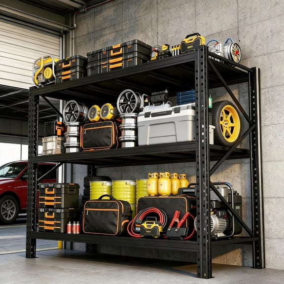Solid Built Garage Shelving, 4500LBS Wear-Resistant Black Finish, Multi-Scene Steel Storage Rack for Home and Industrial Use, Black, 67"W x 20"D x 63"H, 3 Tier