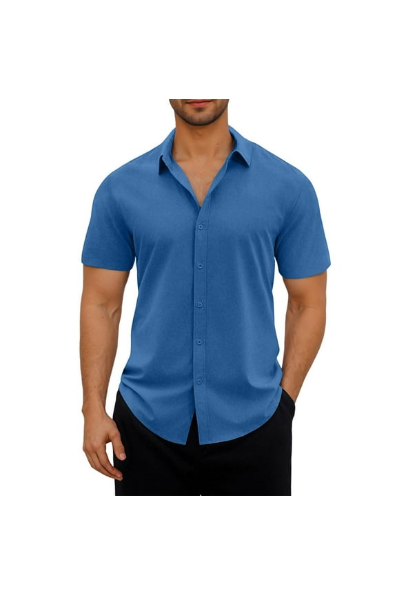 Solid Button Down Shirts for Mens Lapel Short Sleeve Casual Loose Blouses Summer Beach Wedding Outfits