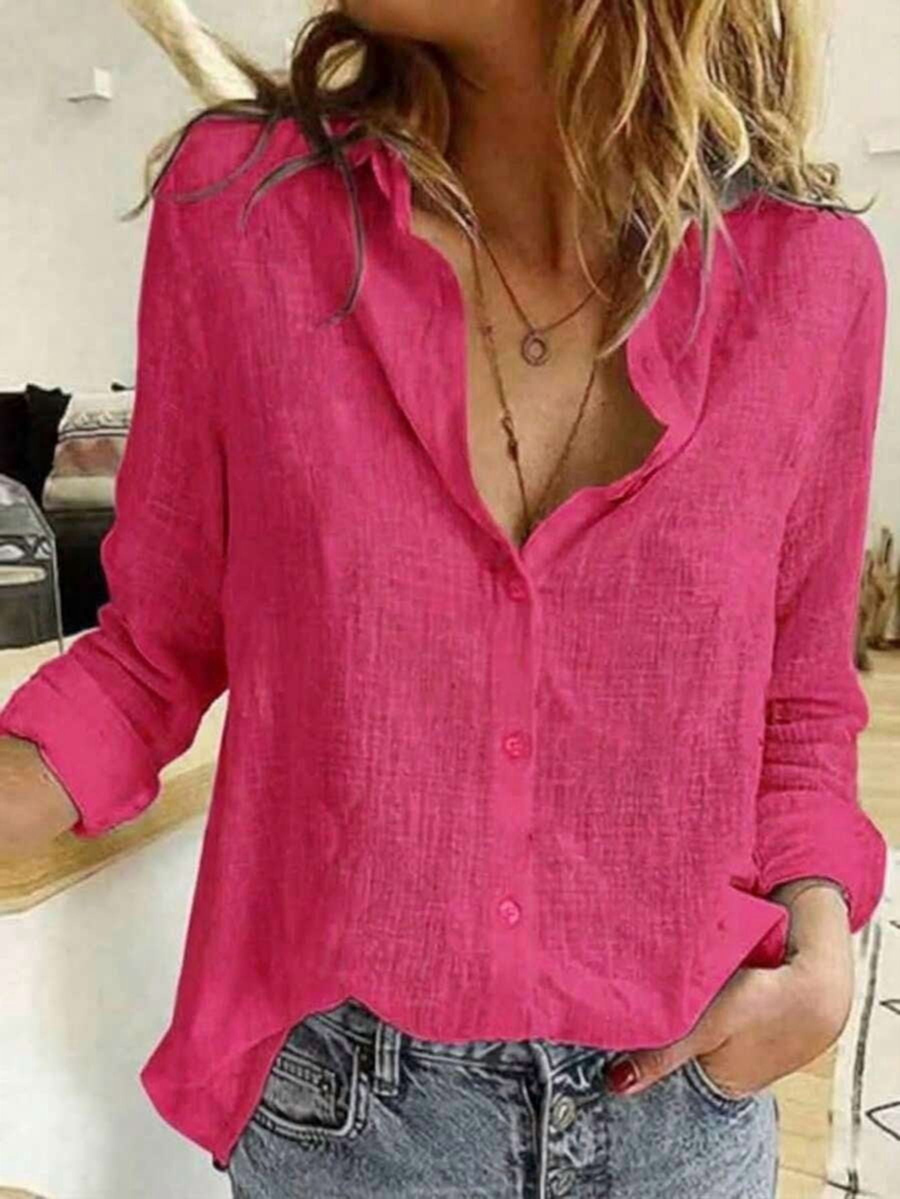 Solid Button-Up Shirt, Elegant Long Sleeve Collared Shirt Spring ...