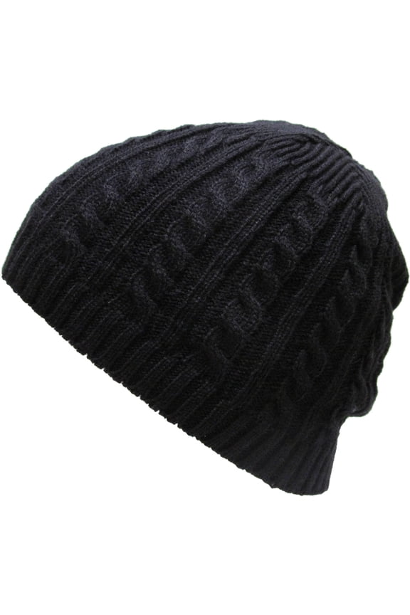 Solid Cable Knit Beanie Cuffless Style Skully Winter Ski Hat Cap