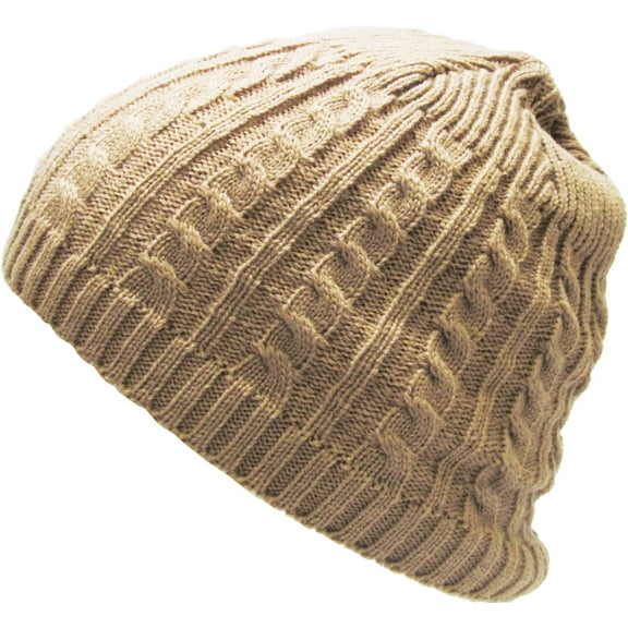 Solid Cable Knit Beanie Cuffless Style Skully Winter Ski Hat Cap