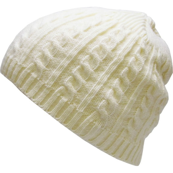 Solid Cable Knit Beanie Cuffless Style Skully Winter Ski Hat Cap