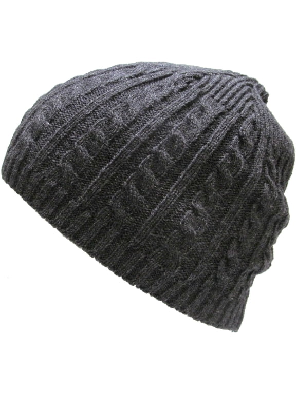 Solid Cable Knit Beanie Cuffless Style Skully Winter Ski Hat Cap