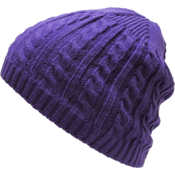 Solid Cable Knit Beanie Cuffless Style Skully Winter Ski Hat Cap