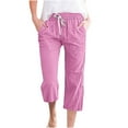 thumbnail image 1 of Solid Capri Pants Womens Summer 2026 Linen Drawstring Elastic High Waist Straight Leg Knee-Length Casual Pants Pink,L, 1 of 5
