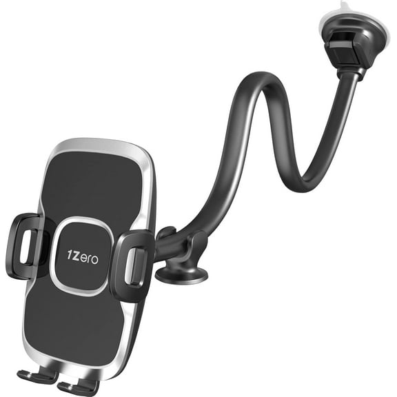 Solid Car Truck Phone Mount Holder with 14-Inch Gooseneck Long Arm, Windshield Window Mobile Holders w/Industrial-Strength Suction Cup, Anti-Shake Stabilizer Compatible All Cell Phones iPhone