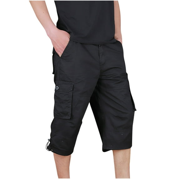 Solid Cargo Capri Pants for Men Loose Fit Casual Capris Cotton Multi Pockets Summer Work Pants Fishing Travel Pant