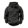 thumbnail image 1 of Solid Cargo Hooded Pullover Men's 1/4 Zipper Casual Workout Sweatshirts Winter Outdoor Hoodie Athletic Gym Outfits, 1 of 5