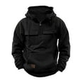 thumbnail image 1 of Solid Cargo Hooded Pullover Men's 1/4 Zipper Casual Workout Sweatshirts Winter Outdoor Hoodie Athletic Gym Outfits, 1 of 5