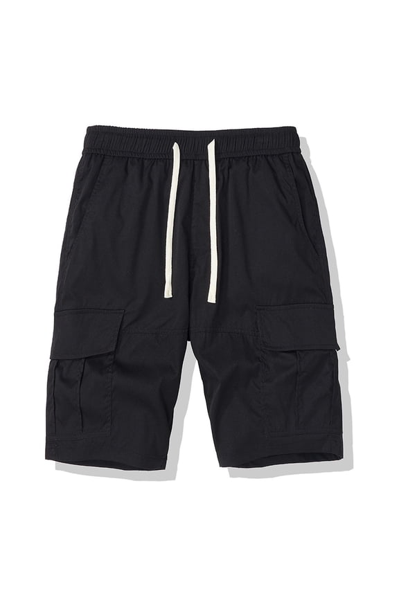 Solid Cargo Shorts for Men Functional Pockets Elastic Waist Mens Cargo Short Pants Comfortable Summer Shorts Golf Workout Office Wear Simple Basic Summer Essentials