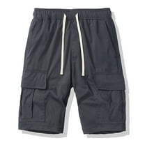 Solid Cargo Shorts for Men Functional Pockets Elastic Waist Mens Cargo Short Pants Comfortable Summer Shorts Golf Workout Office Wear Simple Basic Summer Essentials