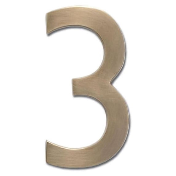 Solid Cast Brass 5 in. Antique Brass Floating House Number 3