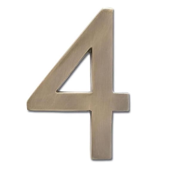 Solid Cast Brass 5 in. Antique Brass Floating House Number 4