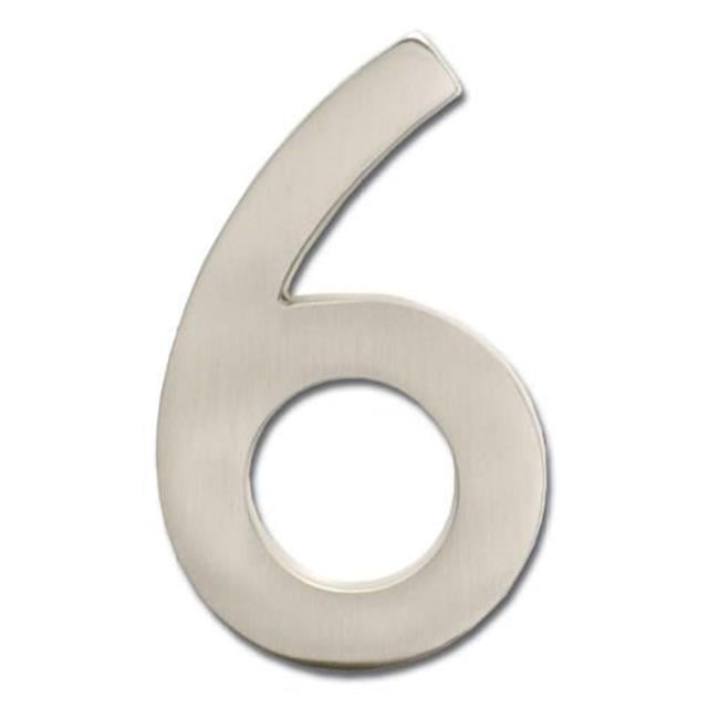 Solid Cast Brass 5 in. Satin Nickel Floating House Number 6