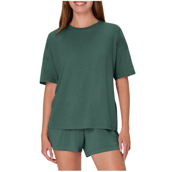 Solid Casual Outfits for Women Dressy Two Piece Set with Shorts Plus Size Lounge Set Comfortable Sleepwear Sets Short Pj Set