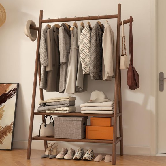 Solid  Clothes Rack with 2 Shelves & Hooks, Freestanding Garment Rack & Coat Rack Load 350 Lbs for  Clothes & Organizer, Simple and Practical for Entryway Bedroom Living Room 39.5W WHITE