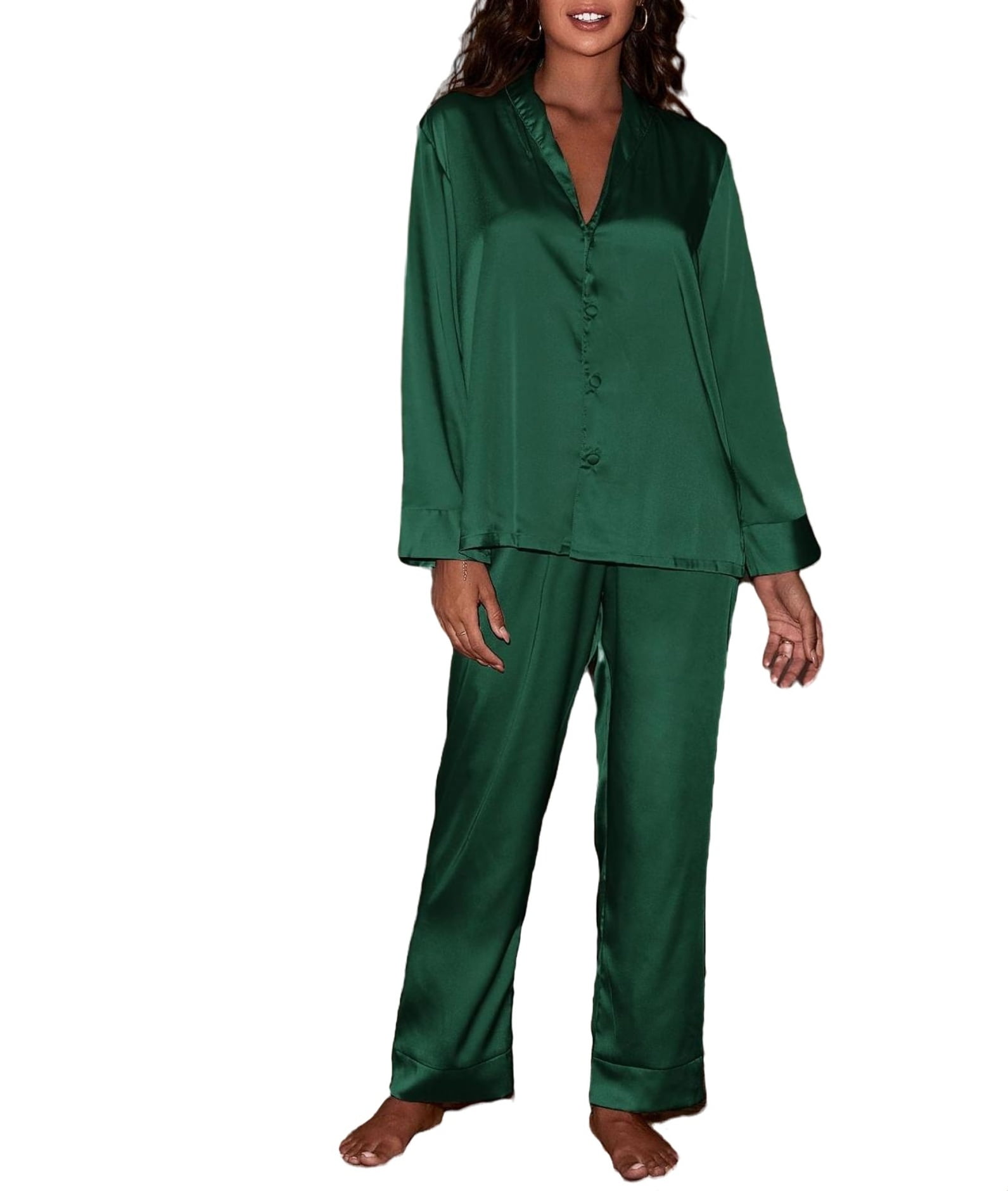 Solid Collar Pant Sets Long Sleeve Dark Green Womens Pajama Sets Women s Walmart