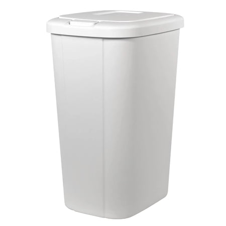 Solid Color 13.3 Gal Touch Top Plastic Trash Can, Spring Loaded Lid Garbage Bin for Kitchen,Home, Bedroom, Bathroom,Office & Slim Space-Saving (White)