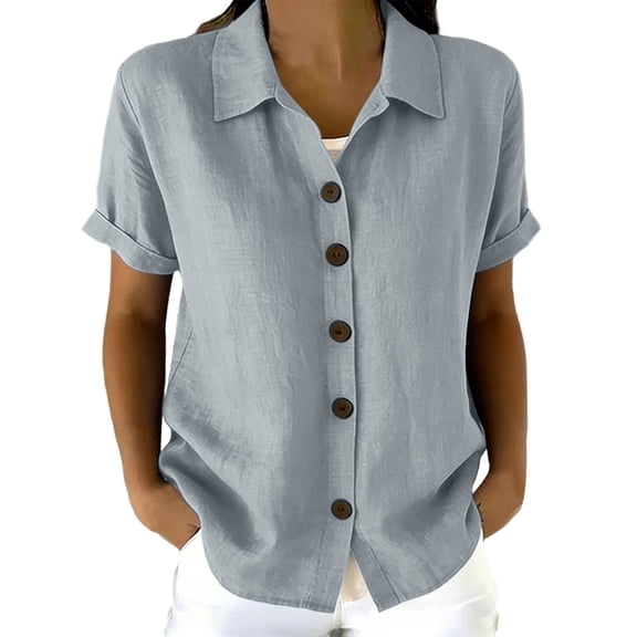 Solid Color 3/4 Sleeve Lapel Button Cardigan Top, Lightweight Casual Open Front Cardigan Blouse for Women, Daily Wear Short Sleeve Layer Top
