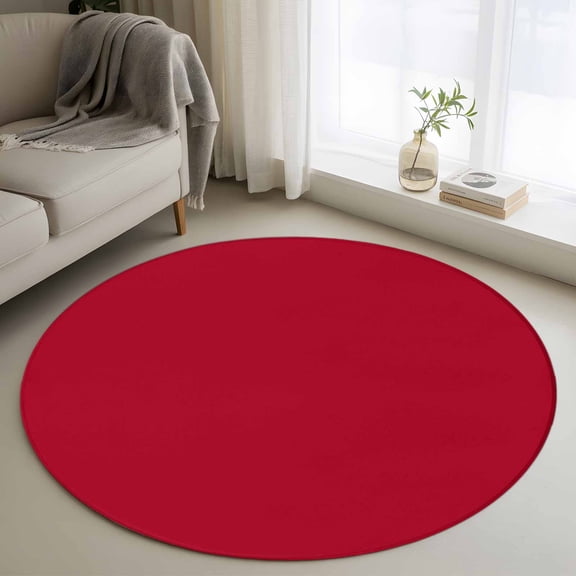 Solid Color 3FT Round Area Rugs for Living Room Red Ultra-Thin Non-Slip Round Rugs Machine Washable Low Pile Circle Carpet for Bedroom Kitchen Nursery