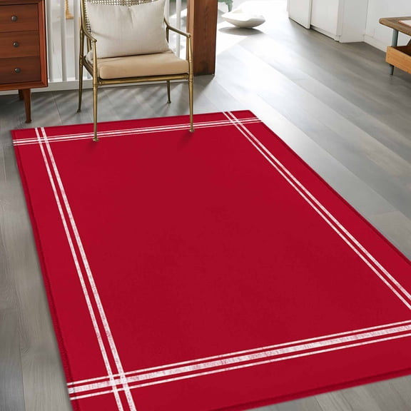 Solid Color 3x5 Rug for Bedroom Foot of Bed Small Living Room, Red Washable Non Slip Rectangle Area Rug