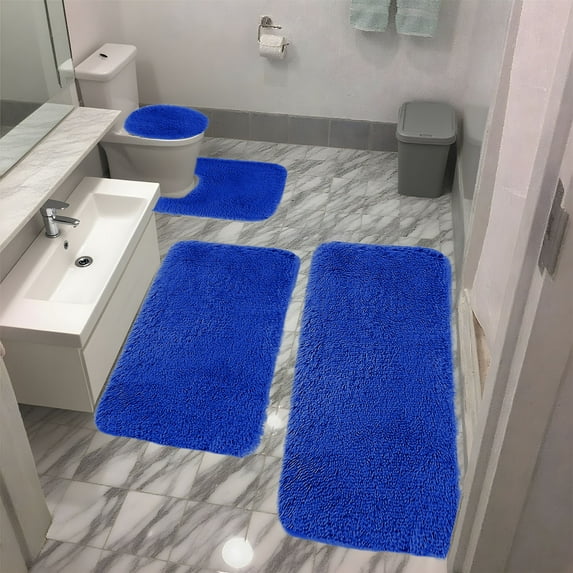 Solid Color 4-Piece Bath Mat Set Velvet Fleece Foam Non-Slip Thick Washable Bathroom Rugs Universal Toilet Mats Soft Water Absorbent Black White Yellow Today’s Must-Have Bargains