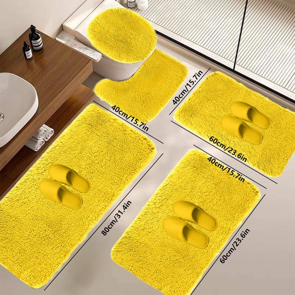 Solid Color 5-Piece Bath Mat Set Velvet Fleece Foam Long Plush Water Absorbent Non-Slip Washable Bathroom Toilet Rugs for Home Modern Decor Black White Gray Weekly Price Drops & Special Offers